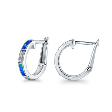 Hoop Earrings Lab Created Blue Opal 925 Sterling Silver (18mm)